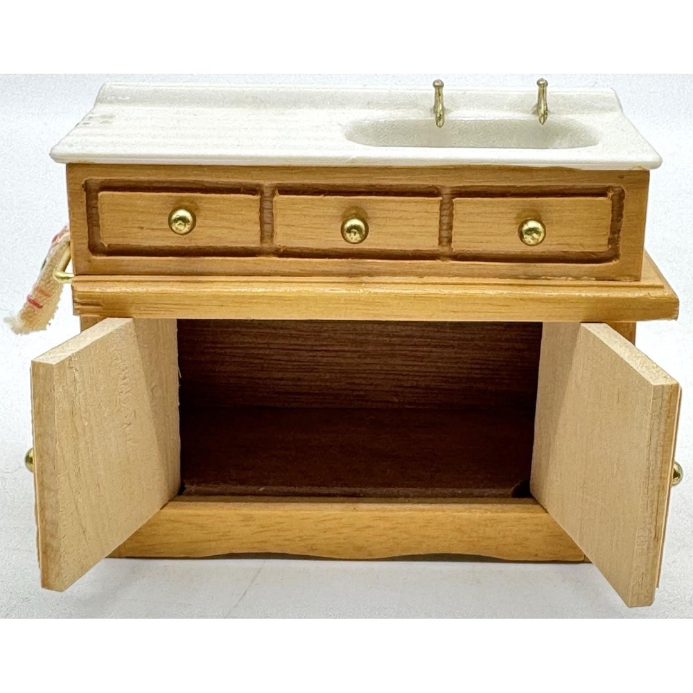 Vtg Concord Dollhouse Miniature Wooden Kitchen Sink Ice Box Furniture Lot 1:12 - Picture 7 of 10